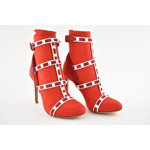 Valentino Rockstud Bodytech Red White Sock Knit Ankle Heel Boot Bootie Shoe 36 - Picture 4 of 12